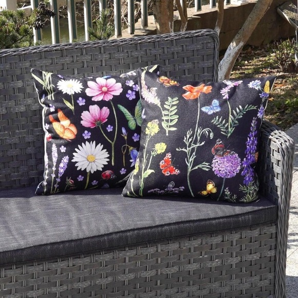 Outdoor Waterproof Spring Summer Pillow Covers Black Cushion Cases Set of 4 - Picture 6 of 7